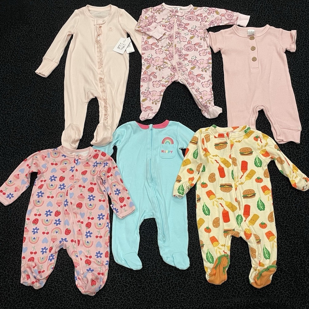 Baby Girls Clothing One Piece Sleepers Pajama 0-6M Bundle Lot Of 6 Fall